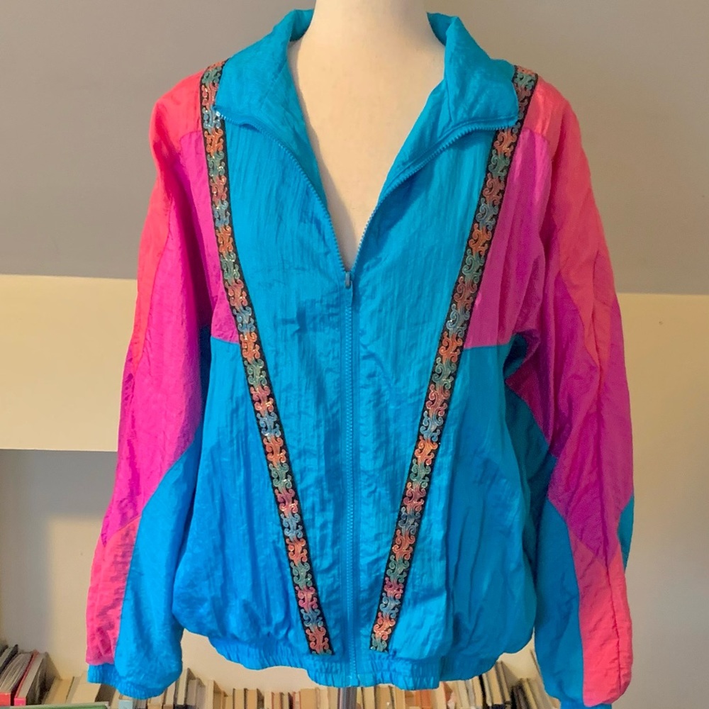 SOLD 80s AVAIT SPORT IT BLUE PURPLE AND PINK WINDBREAKER SIZE XL